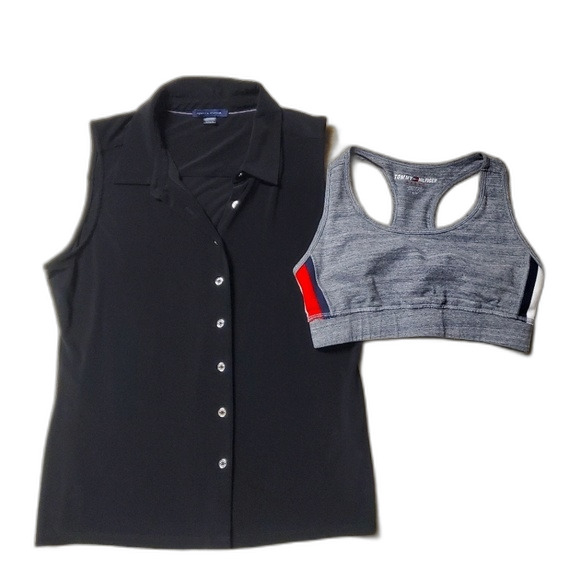 Tommy Hilfiger Sleeveless Blouse and Sports Bra - Preppy Business Casual Athlete - Picture 1 of 8